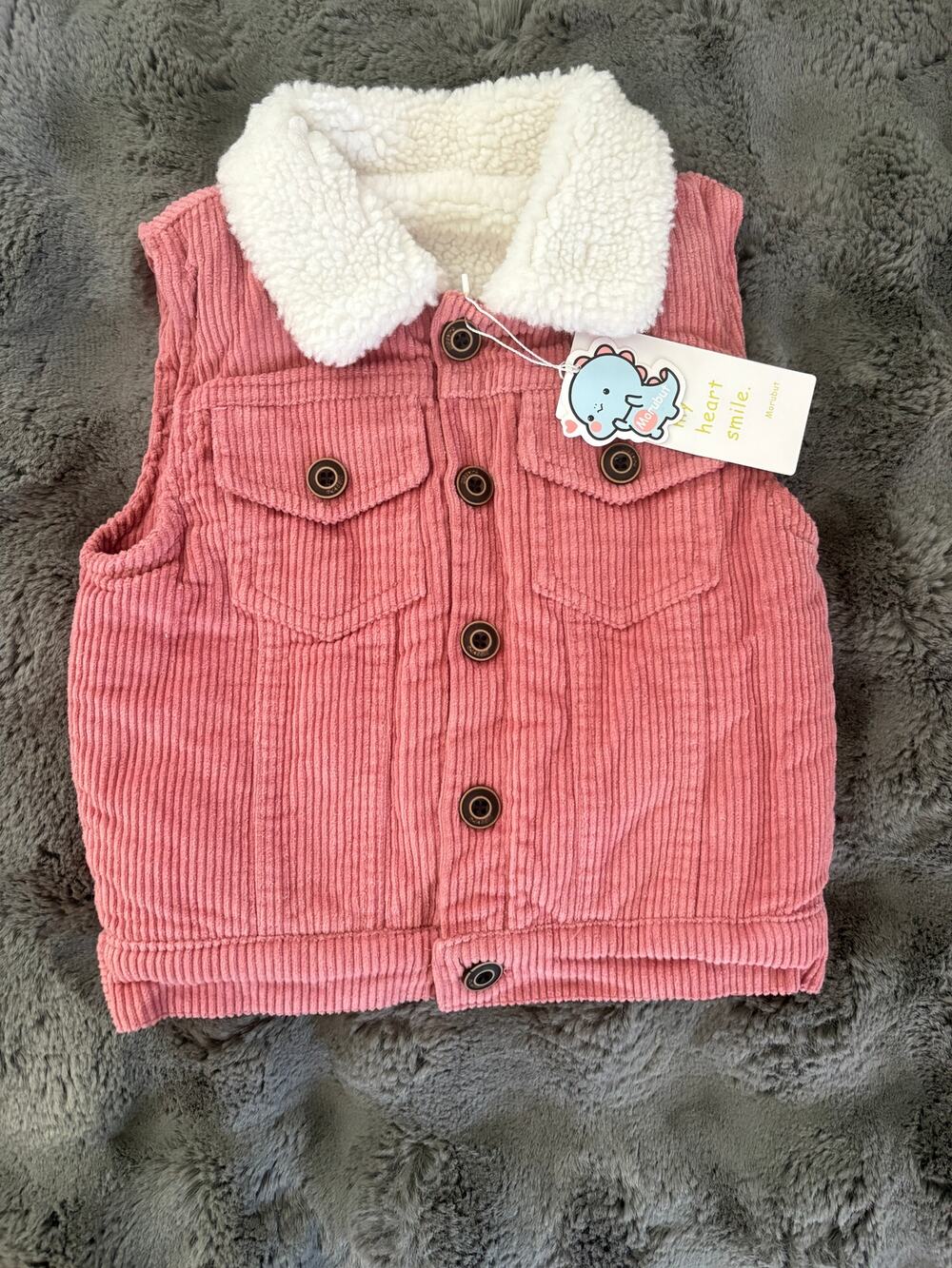 Morubut Pink Corduroy Sherpa Collar Vest 18-24 Months NWT